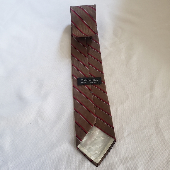 Christian Dior Brown and Red Striped Tie - Picture 8 of 9